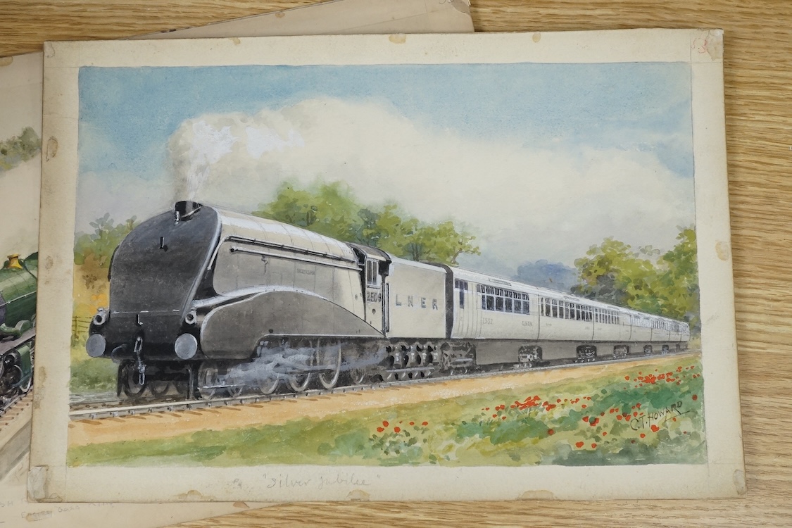 Charles Thomas Howard (1865-1942), set of three watercolours for original postcard designs, steam locomotives, including LNER Class A42509 Silver Link and GWR King Class 6029 King Edward VII, two signed, 22 x 32cm, unfra